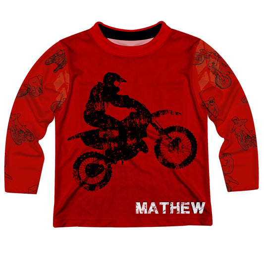 Motocross Personalized Name Red Long Sleeve Tee Shirt