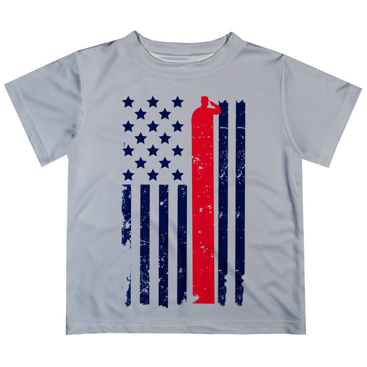Military Usa Flag Gray Short Sleeve Tee Shirt