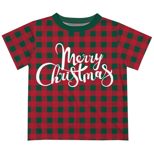 Merry Christmas Red and Green Plaid Short Sleeve Tee Shirt