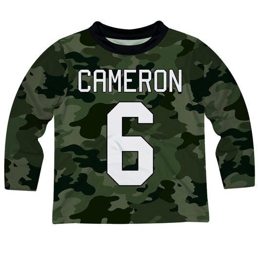Personalized Name and Number Green Camouflage Long Sleeve Tee Shirt
