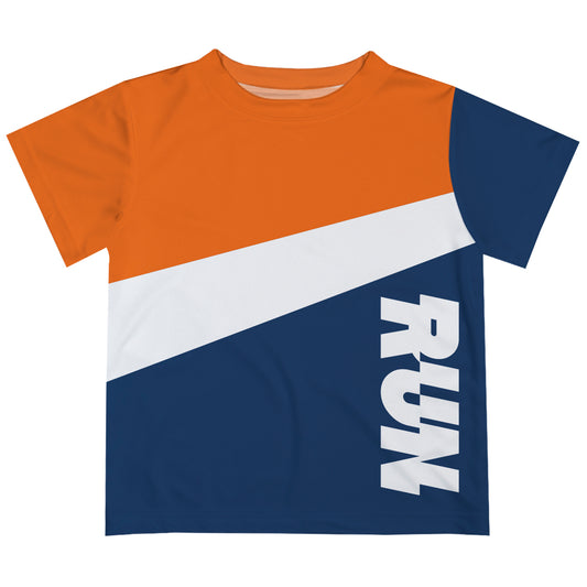 Run Navy Orange and White Striped Short Sleeve Tee Shirt