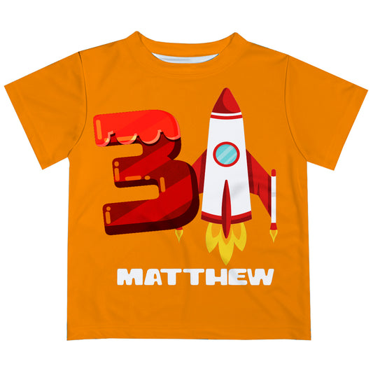 Rocket Personalized Name and Your Age Orange Short Sleeve Tee Shirt