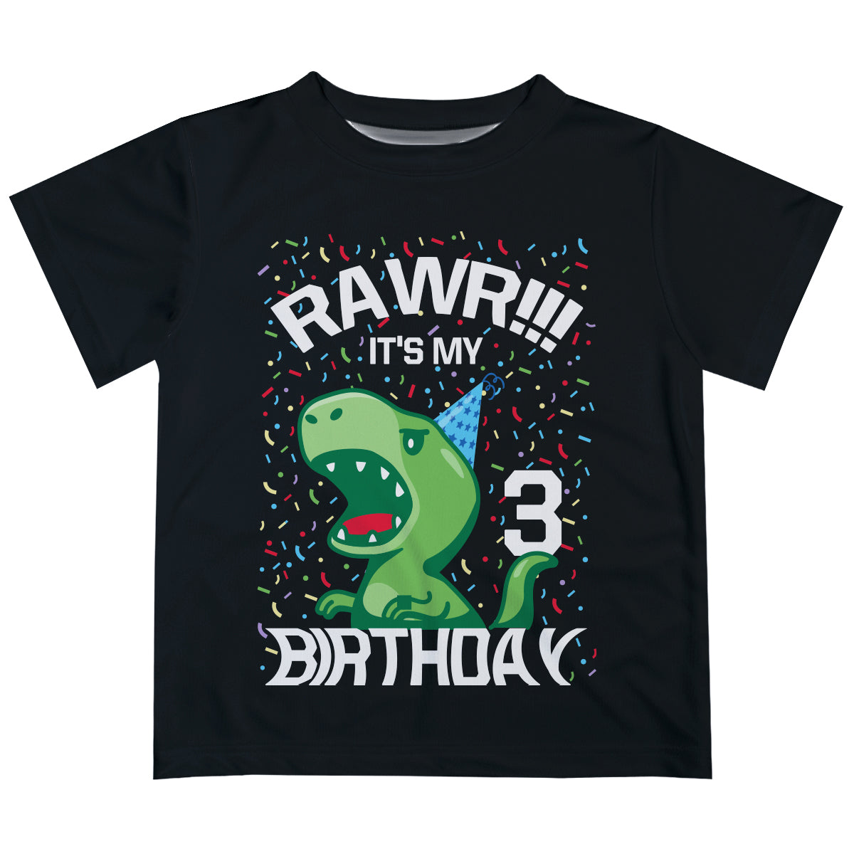 Rawr Its My Birthday Dino Personalized Your Age Black Short Sleeve Tee Shirt
