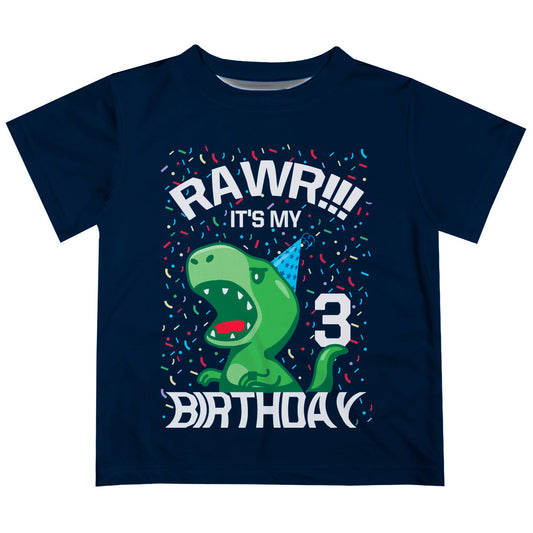 Rawr Its My Birthday Dino Personalized Your Age Navy Short Sleeve Tee Shirt