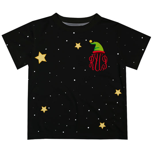 Stars Print Personalized Monogram Black Short Sleeve Tee Shirt