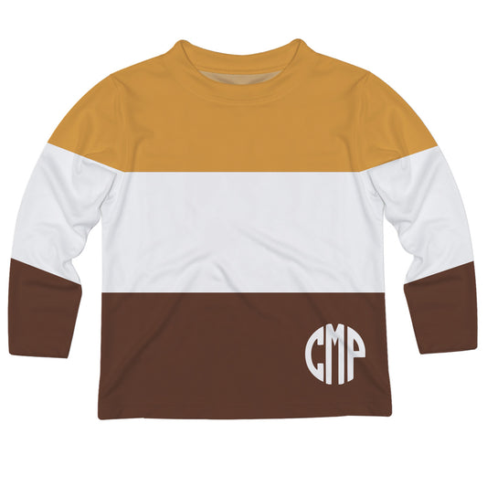 Stripes Personalized Monogram Yellow White and Brown Long Sleeve Tee Shirt