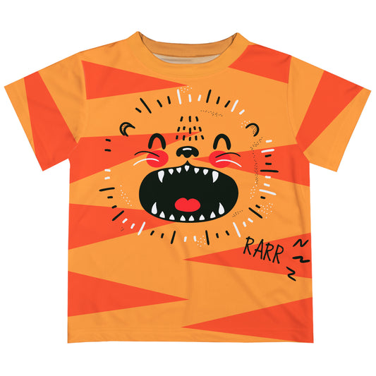 Tiger Face Orange and Yellow Stripes Short Sleeve  Tee Shirt