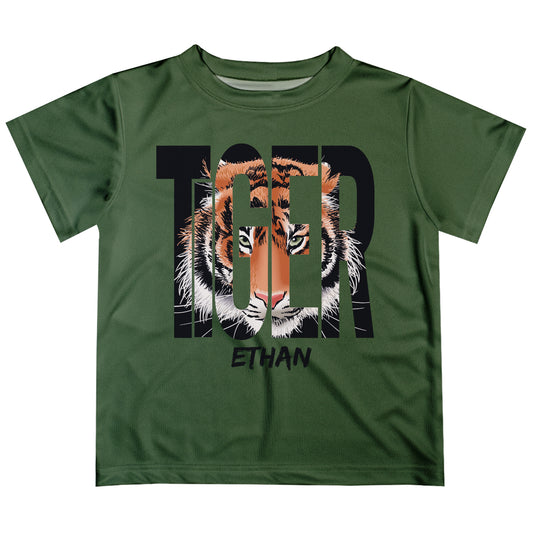 Tiger Personalized Name Green Short Sleeve Tee Shirt