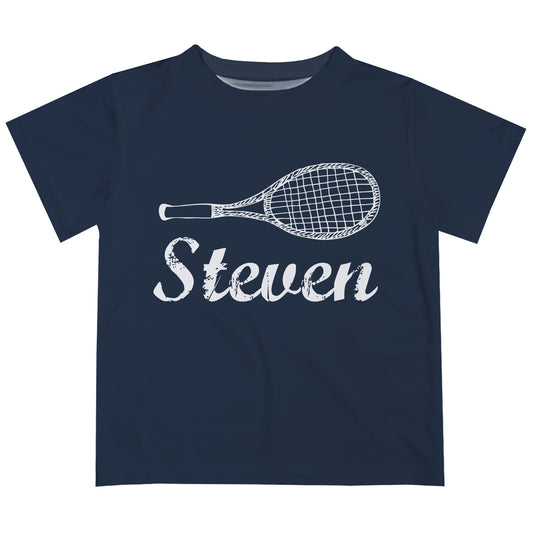 Tennis Personalized Name Navy Short Sleeve Tee Shirt