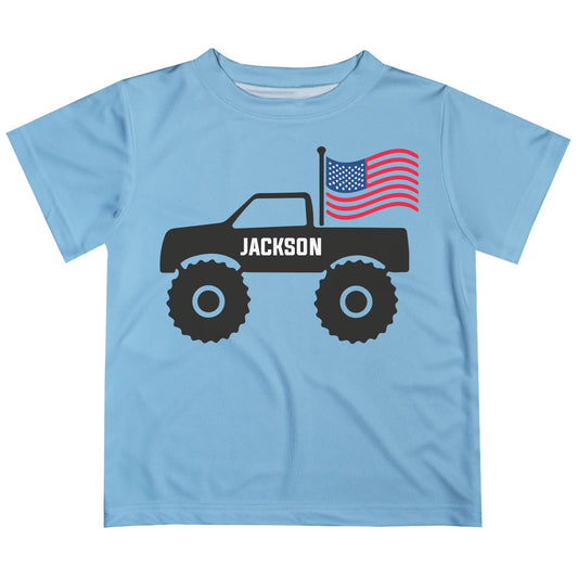 Truck USA Flag Name Light Blue Tee Shirt