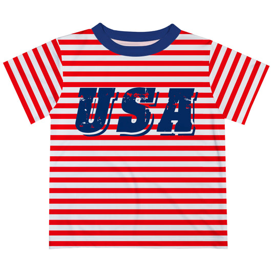 USA Red and White Stripes Short Sleeve Tee Shirt