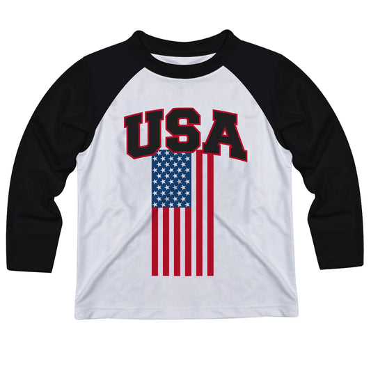 USA Flag White and Black Long Sleeve Tee Shirt