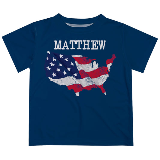 USA Flag Name Navy Short Sleeve Tee Shirt