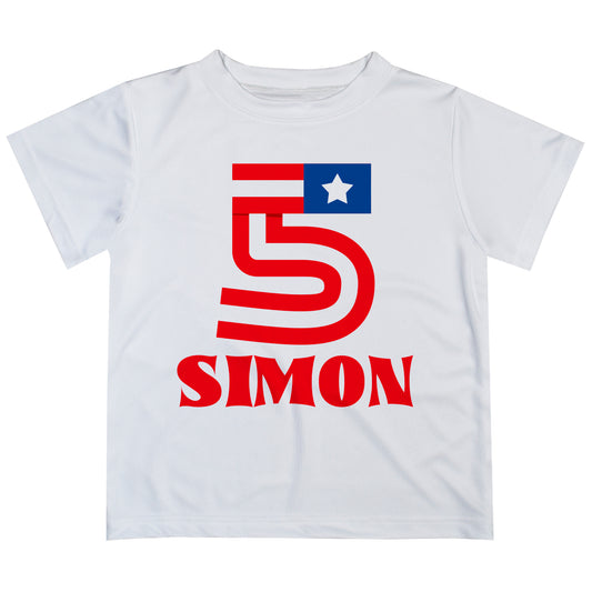 American Flag Personalized Name and Number White Short Sleeve Tee Shirt