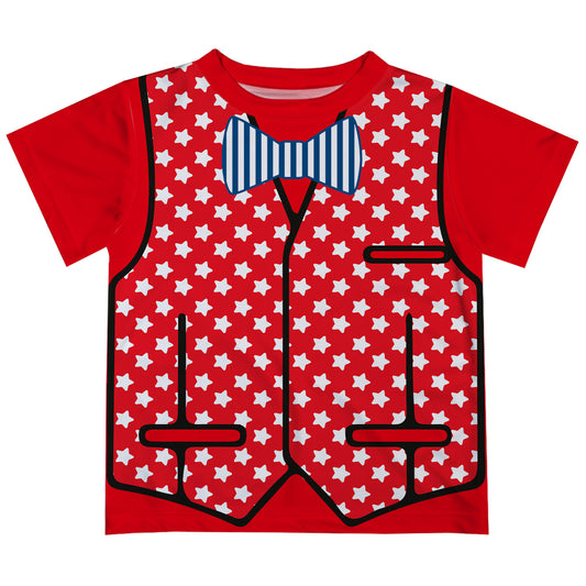 Vest Stars Print and Bow Red Short Sleeve Tee Shirt