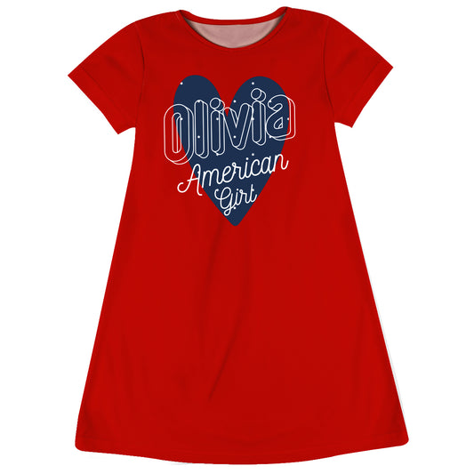 American Girl Name Red Short Sleeve A Line Dress
