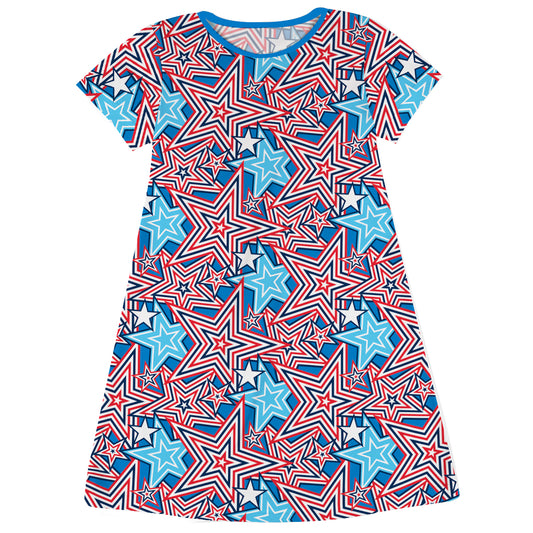 Americana Red and Blue Short Sleeve A Line Dress