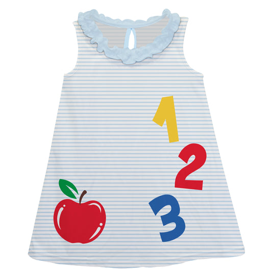 Apple and Numbers Light Blue and White Stripes A Line Dress - Wimziy&Co.