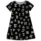 Alphabet Print Black Short Sleeve A Line Dress
