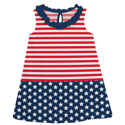 American Red White and Navy Stripes A Line Dress