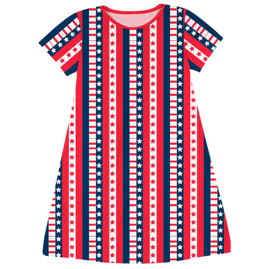 American Stars Red Navy and White Stripes Short Sleeve A Line Dress