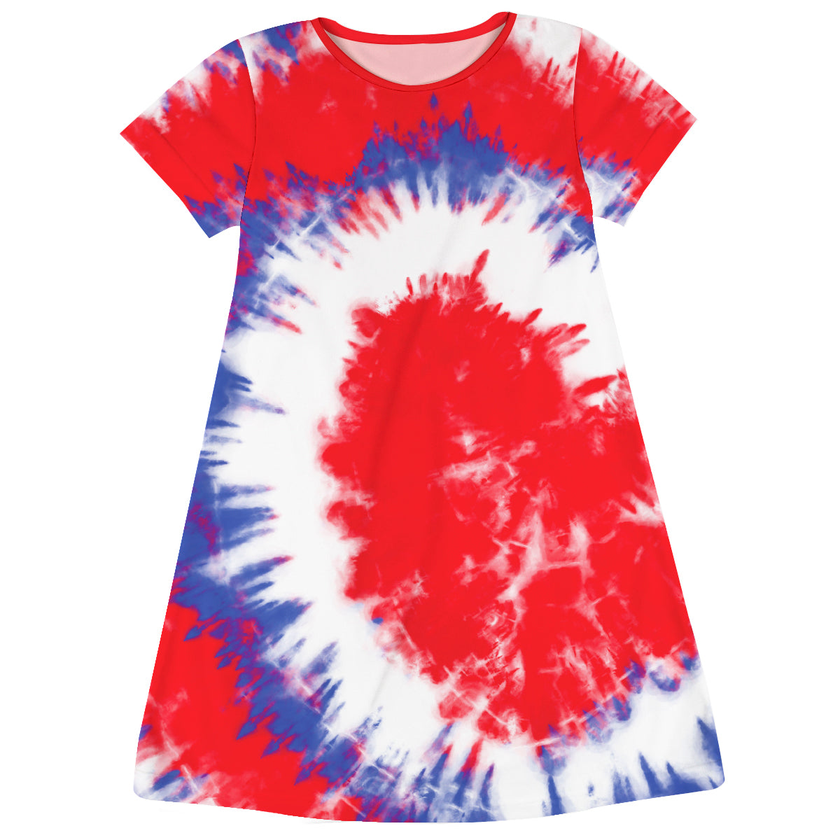 American Tie Dye Red White and Blue Short Sleeve A Line Dress