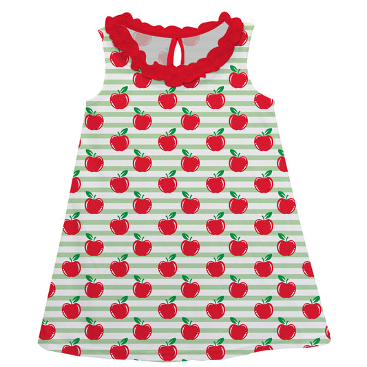 Apple Print Green White and Red A Line Dress - Wimziy&Co.