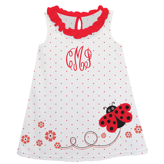 Ladybug Personalized Monogram White and Red Polka Dots A Line Dress