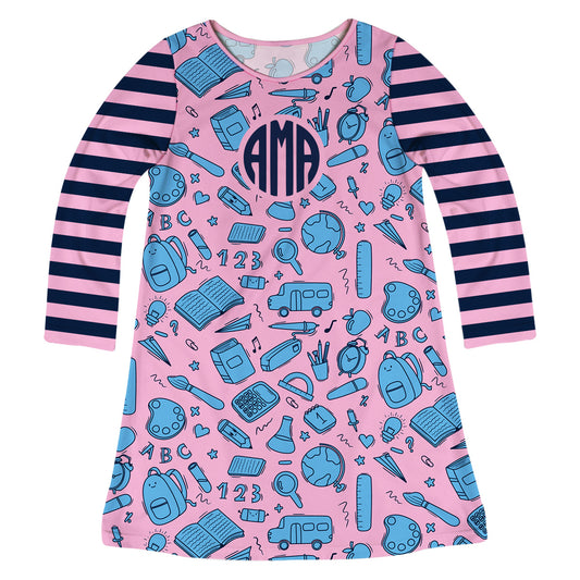 Back To School Personalized Monogram Pink Long Sleeve A Line Dress