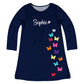Butterflies Personalized Name Navy Long Sleeve A Line Dress