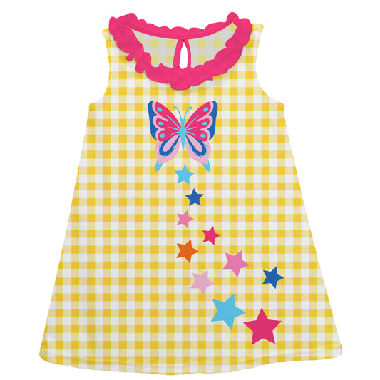 Butterfly Stars Yellow and White Check A Line Dress