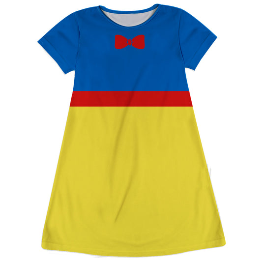 Bow Blue Red And Yellow Short Sleeve A Line Dress