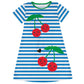 Cherries Blue and White Stripes Short Sleeve A Line Dress