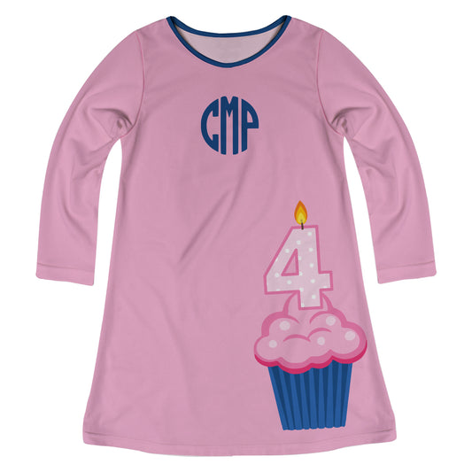 Cupcake Personalized Age and Monogram Pink Long Sleeve A Line Dress