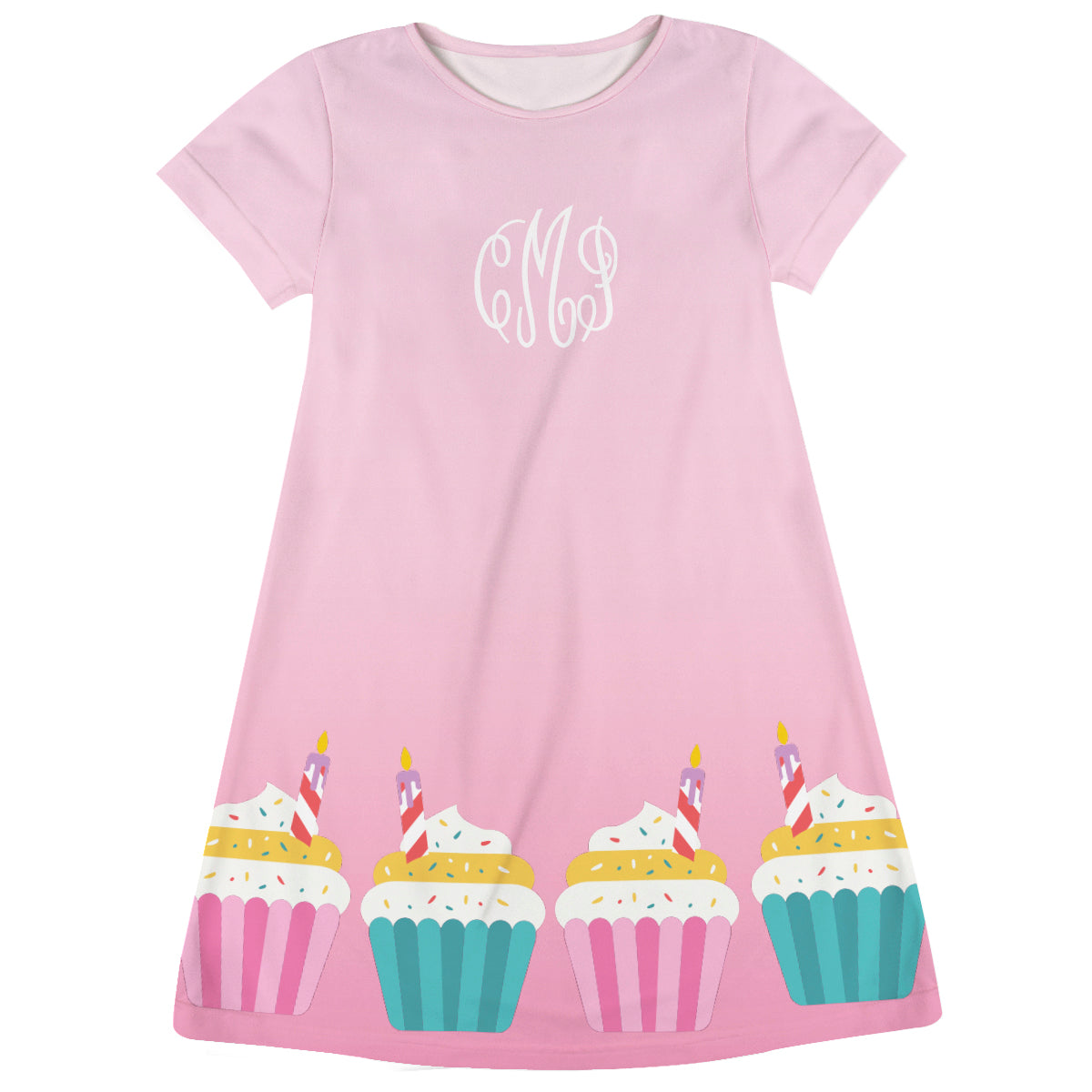 Cupcakes Personalized Monogram Pink Short Sleeve A Line Dress