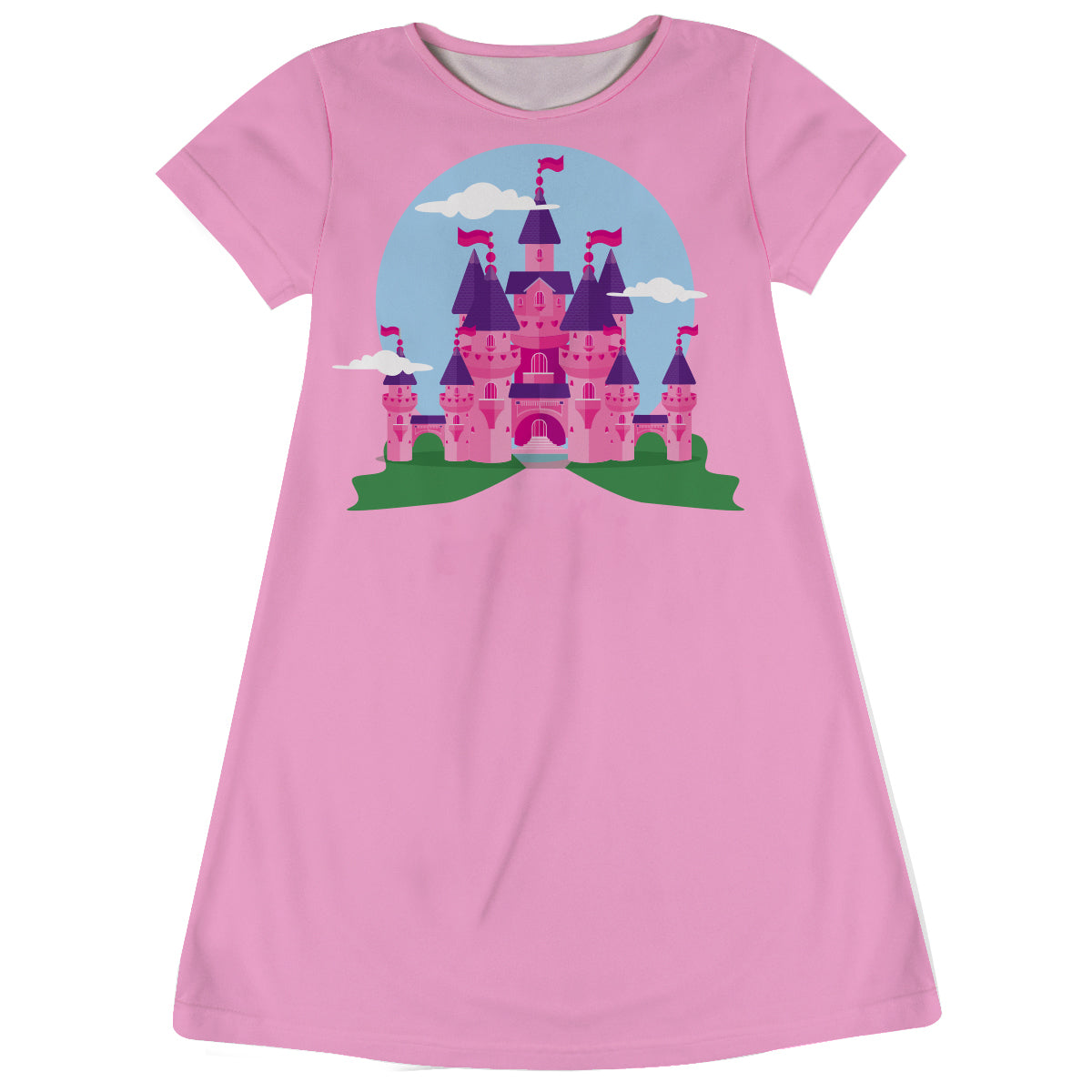 Castle of Hearts and Personalized Name Pink Short Sleeve A Line Dress - Wimziy&Co.