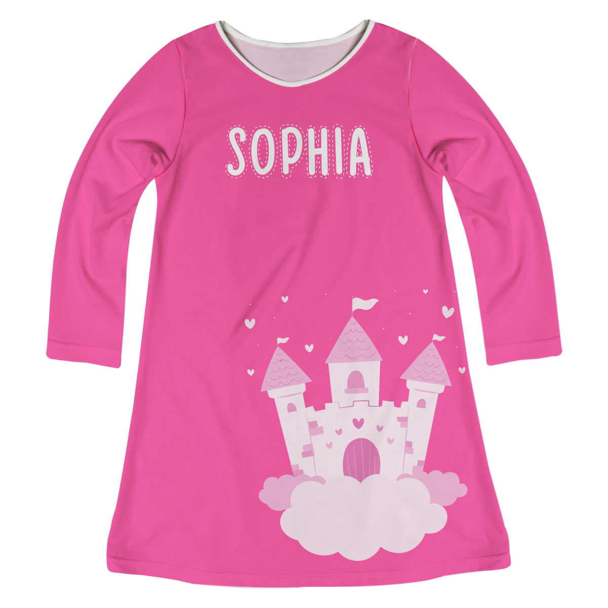 Castle Personalized Name Hot Pink Long Sleeve A Line Dress
