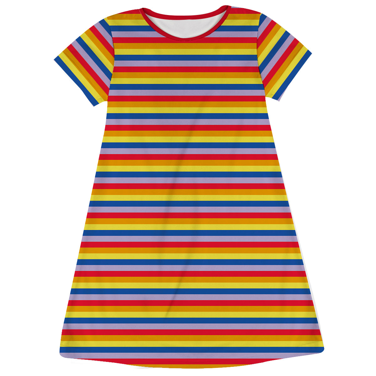 Stripes Colors Short Sleeve A Line Dress - Wimziy&Co.