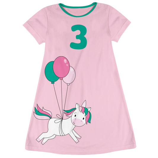 Cute Unicorn Personalized Age Pink Short Sleeve A Line Dress