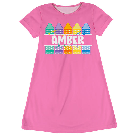 Crayons Personalized Name Pink Short Sleeve A Line Dress