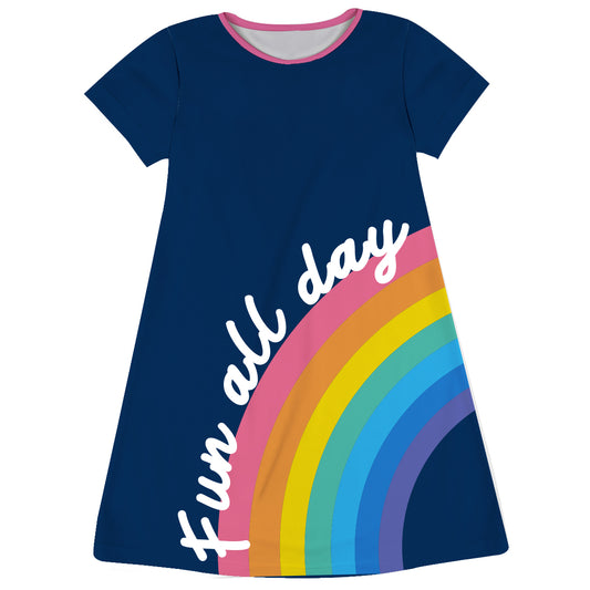 Fun All Day Rainbow Navy Short Sleeve A Line Dress - Wimziy&Co.