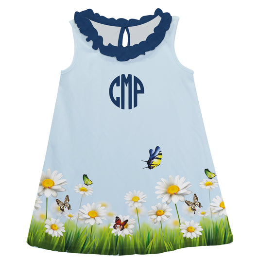 Flowers and Butterflies Personalized Monogram Light Blue A Line Dress