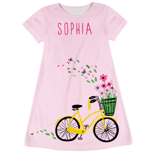 Floral Personalized Name Pink Short Sleeve A Line Dress