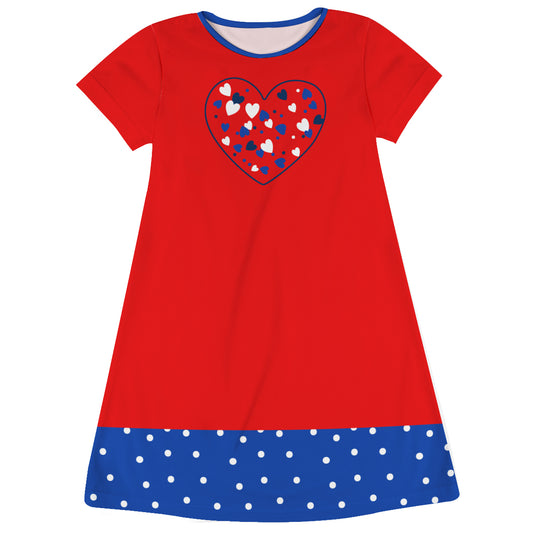 Hearts Blue and Red Short Sleeve A Line Dress - Wimziy&Co.