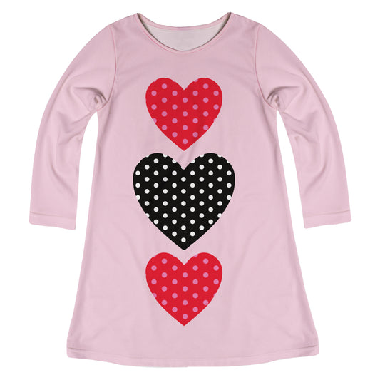 Hearts Polka Dots Pink Red and Black Long Sleeve A Line Dress