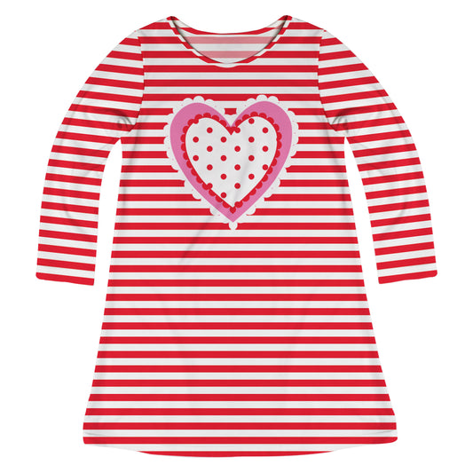 Hearts Pink Red and White Stripes Long Sleeve A Line Dress