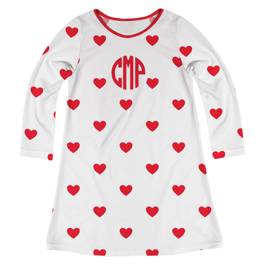 Hearts Print Personalized Monogram White Long Sleeve A Line Dress