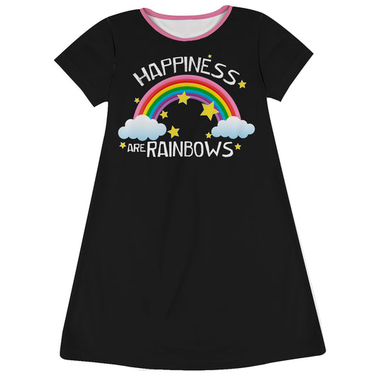 Happiness Are Rainbows Black Short Sleeve A Line Dress - Wimziy&Co.
