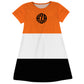 Personalized Monogram Orange White and Black Stripes Short Sleeve A Line Dress