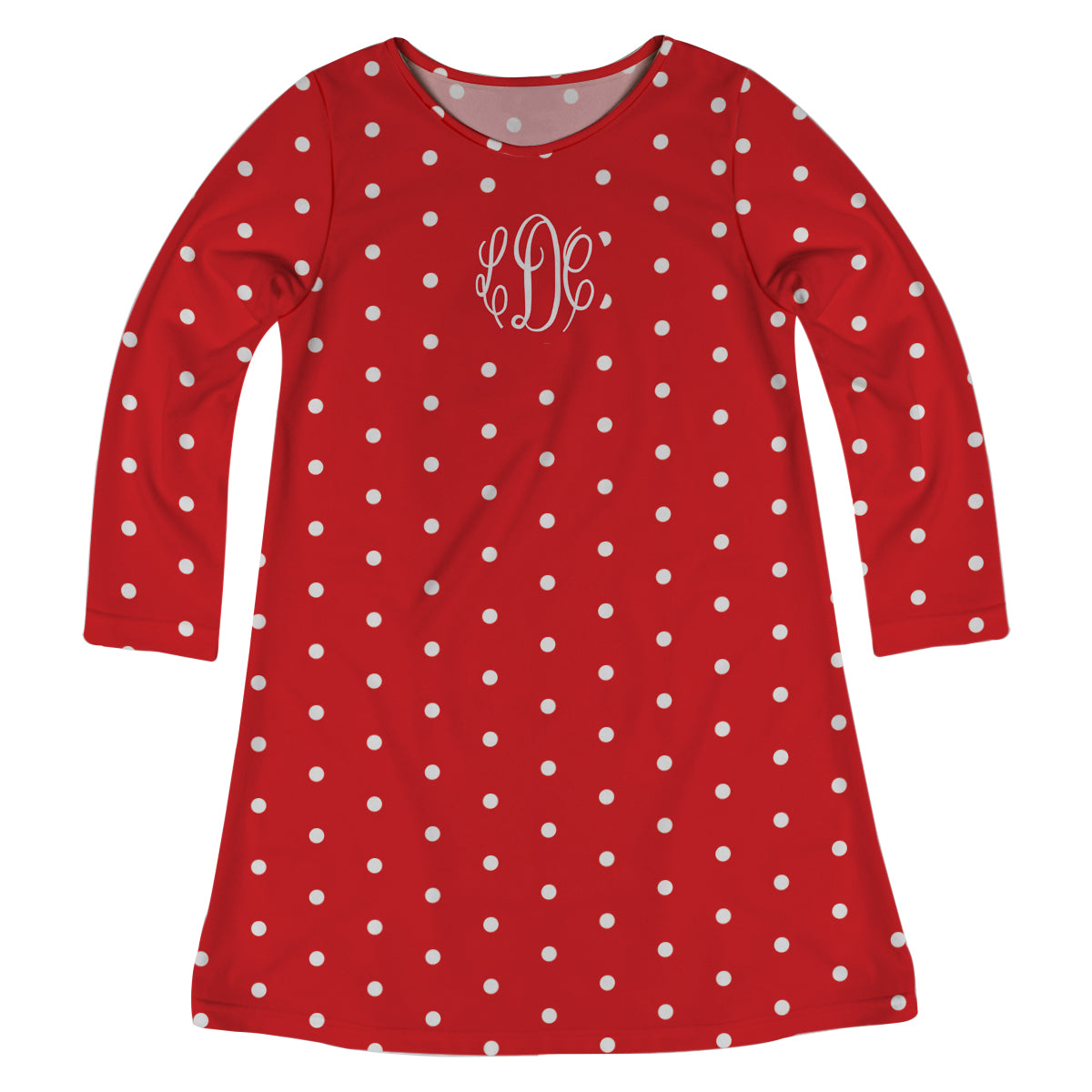 Monogram Red Polka Dots Long Sleeve A Line Dress - Wimziy&Co.
